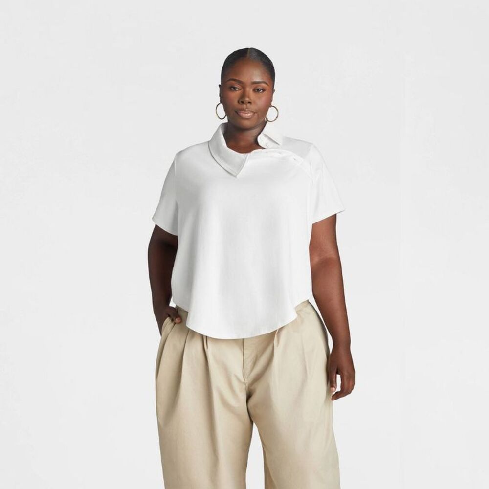 KBB by KAHLANA Women's 'The Asym Polo' - White 1X